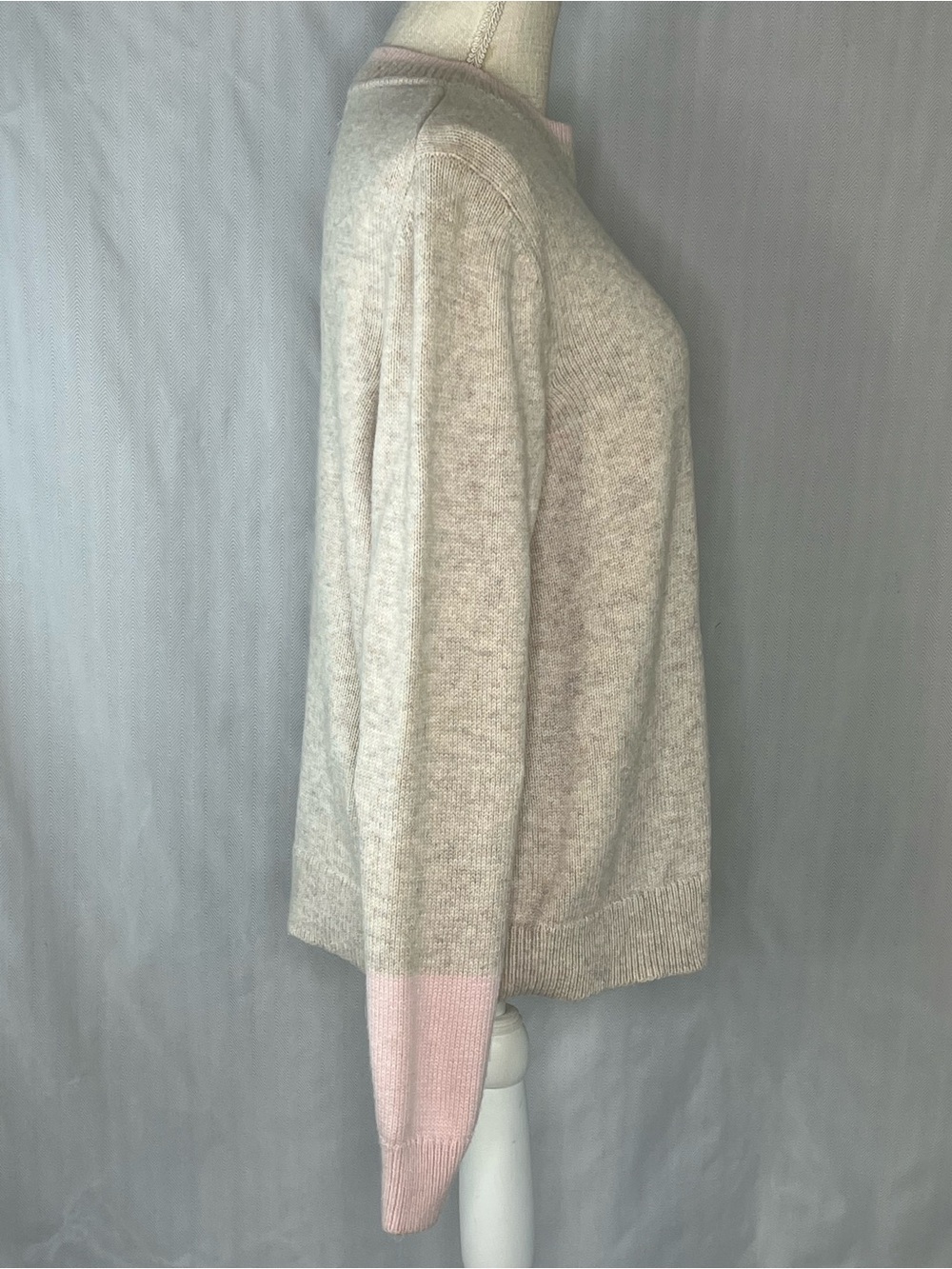 Boden Sweater Fife Pullover Mock Neckline Beige with Pink Trim L - Picture 5 of 8